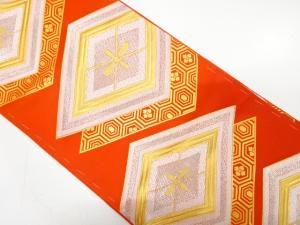 菱に花模様織り出し　名古屋帯